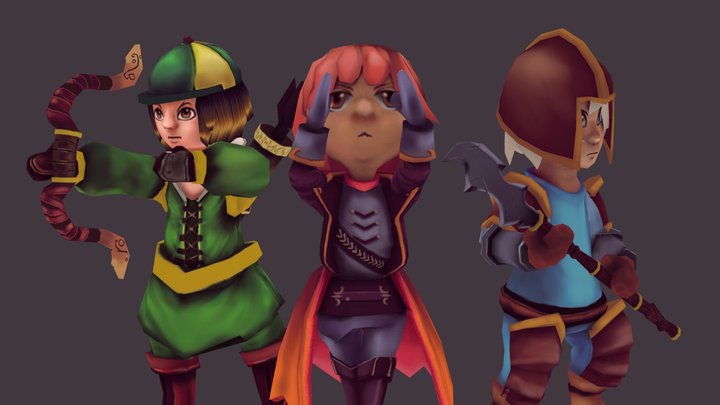 Three RPG Low Poly Characters 3D Model