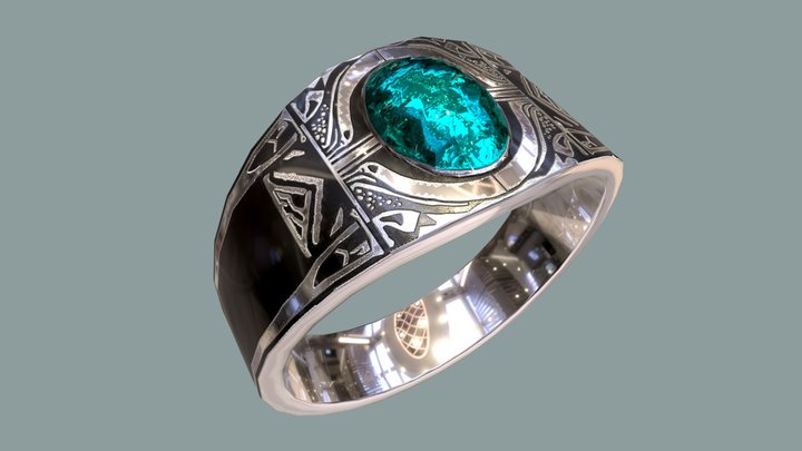 Silver Blue Diamond Nordic Ring Low-Poly 3D Model