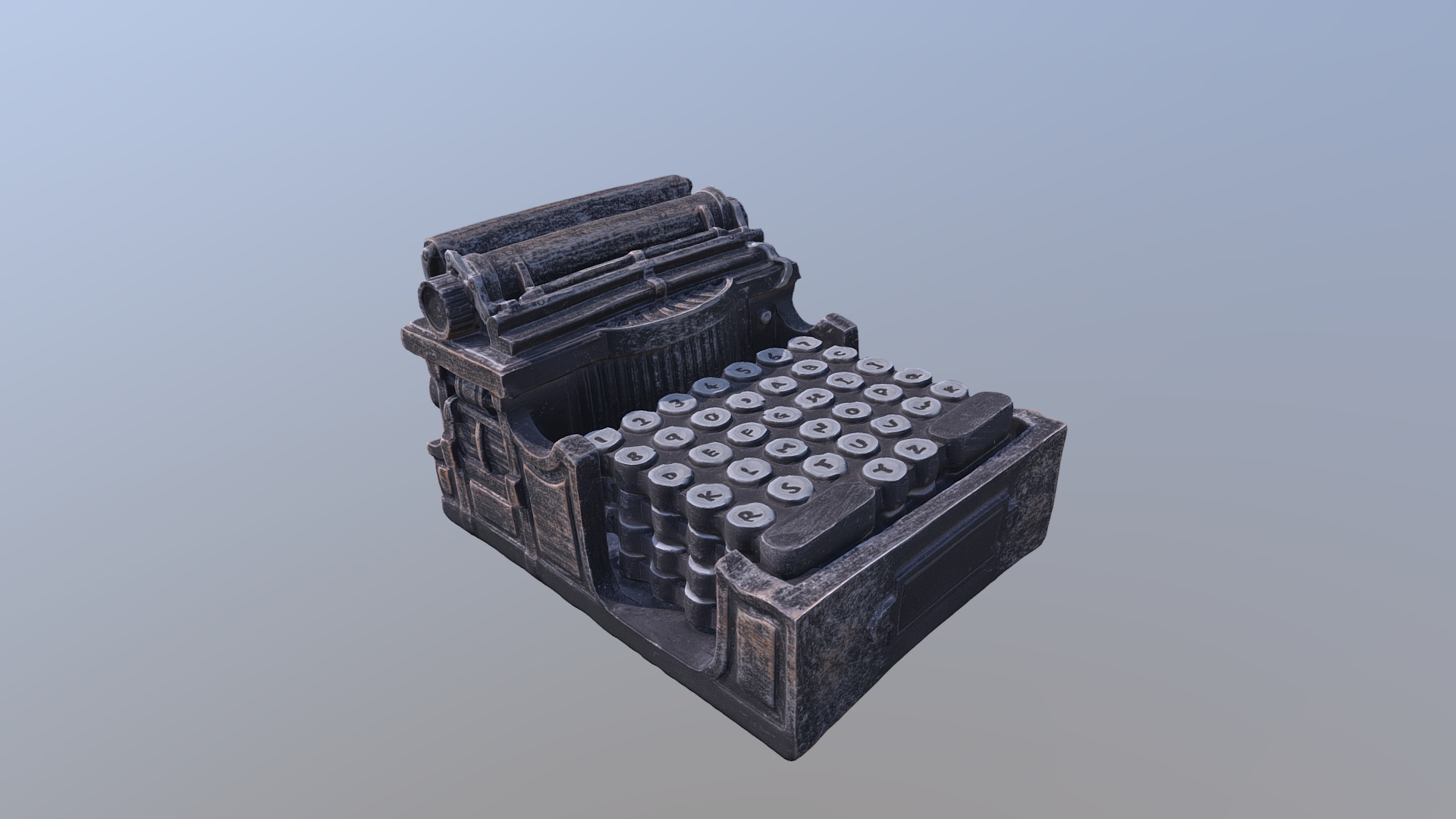 3D model Typewriter Coaster Holder - This is a 3D model of the Typewriter Coaster Holder. The 3D model is about a black cube with many small buttons.