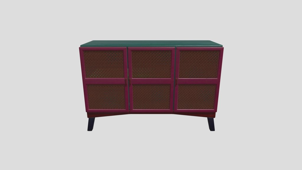 Wooden Rattan Side Board Cabinet