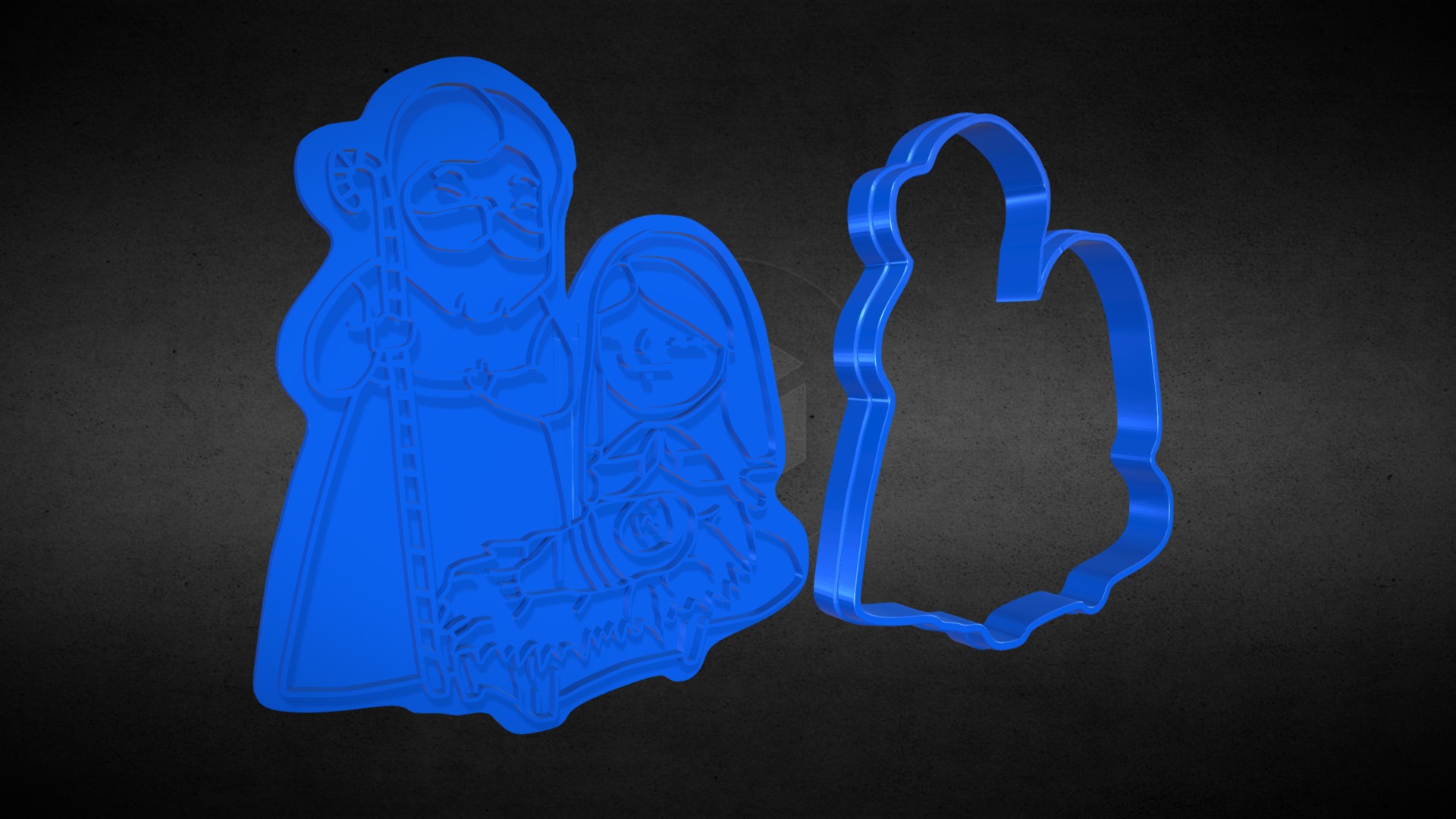 3D model Nativity Christmas Cookie Cutter - This is a 3D model of the Nativity Christmas Cookie Cutter. The 3D model is about a pair of blue plastic figures.