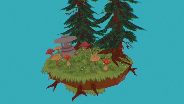 Handpainted Forest Diorama 3D Model