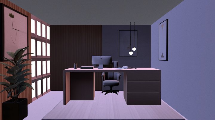 Pixar Style Cozy Office Room 3D Scene 3D Model