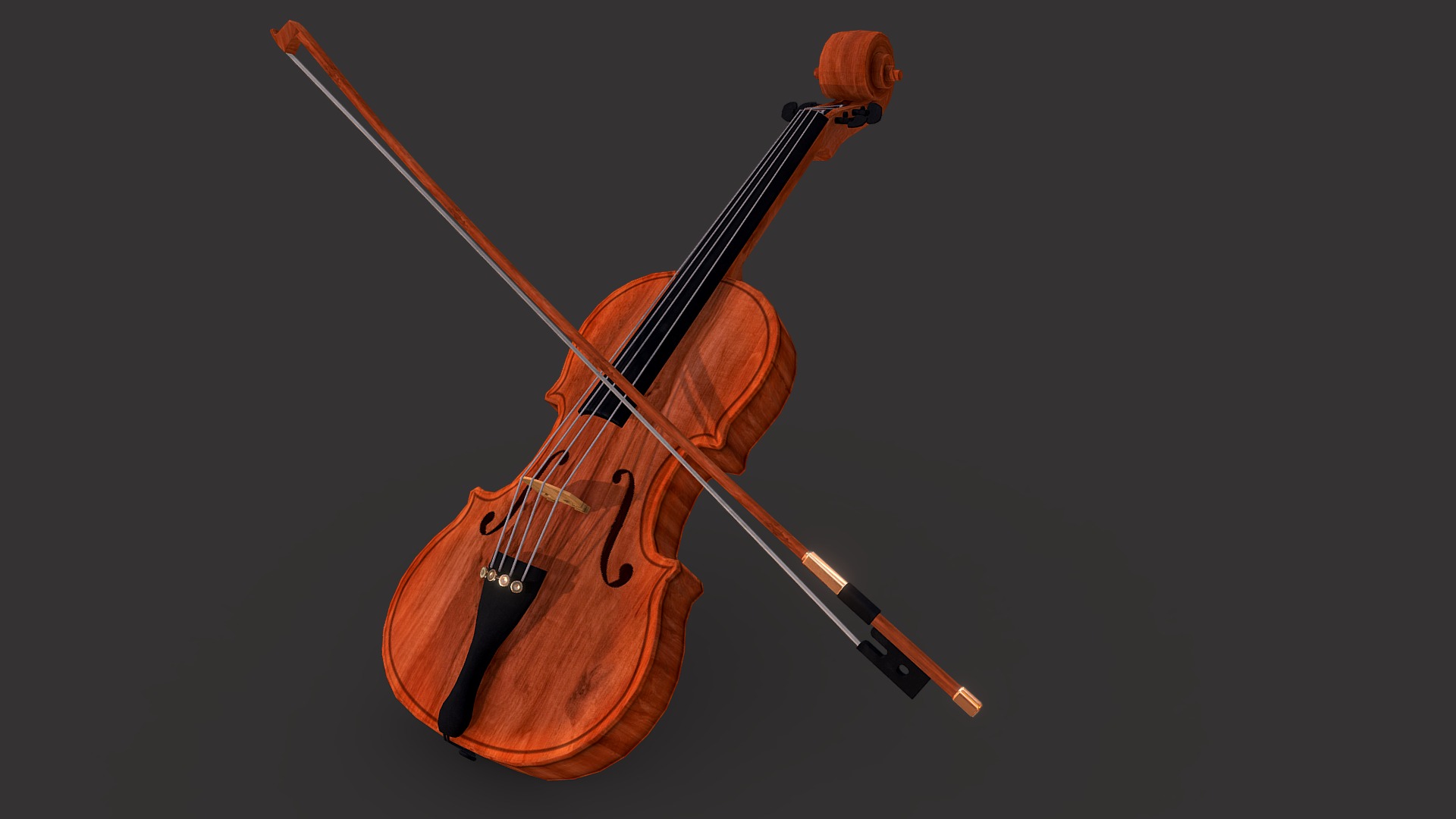 3D model Violin – Game Asset - This is a 3D model of the Violin - Game Asset. The 3D model is about a violin on a black background.