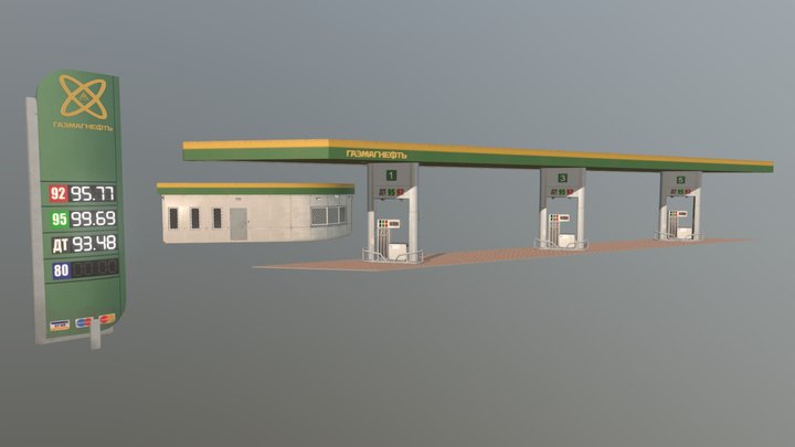 Russian Gas Station 2000's (game ready) 3D Model