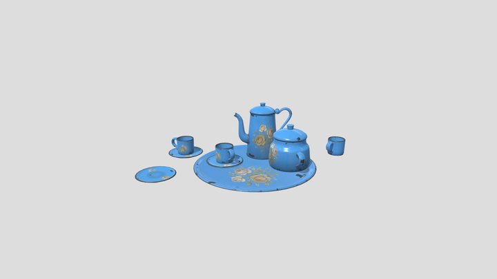 Enamelware set (low poly) 3D Model