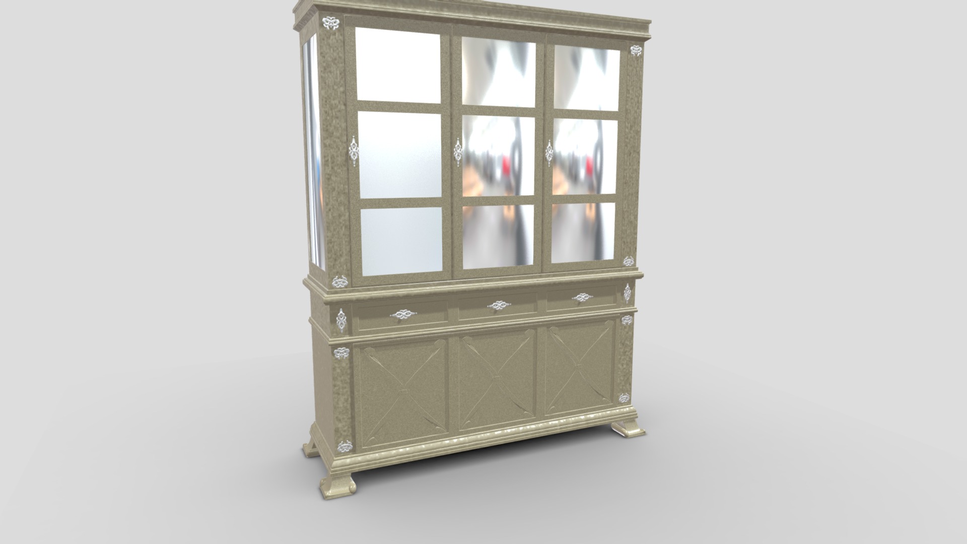 3D model Antique Cupboard 23 - This is a 3D model of the Antique Cupboard 23. The 3D model is about a glass box with a metal frame.