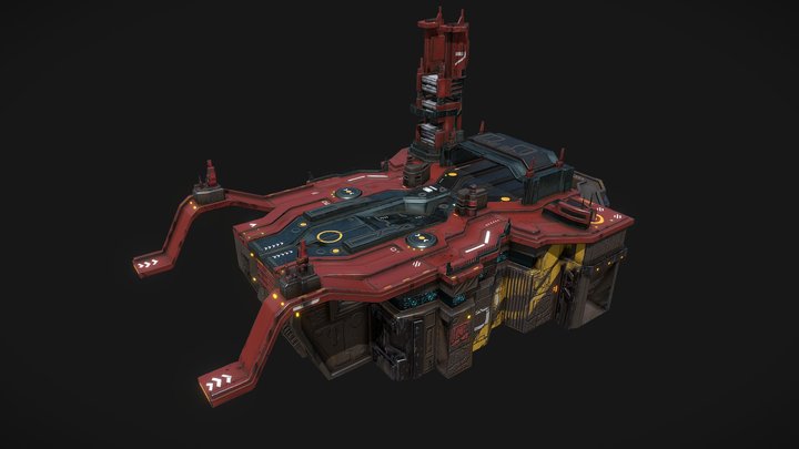 Low poly sci fi detailed space port building 3D Model