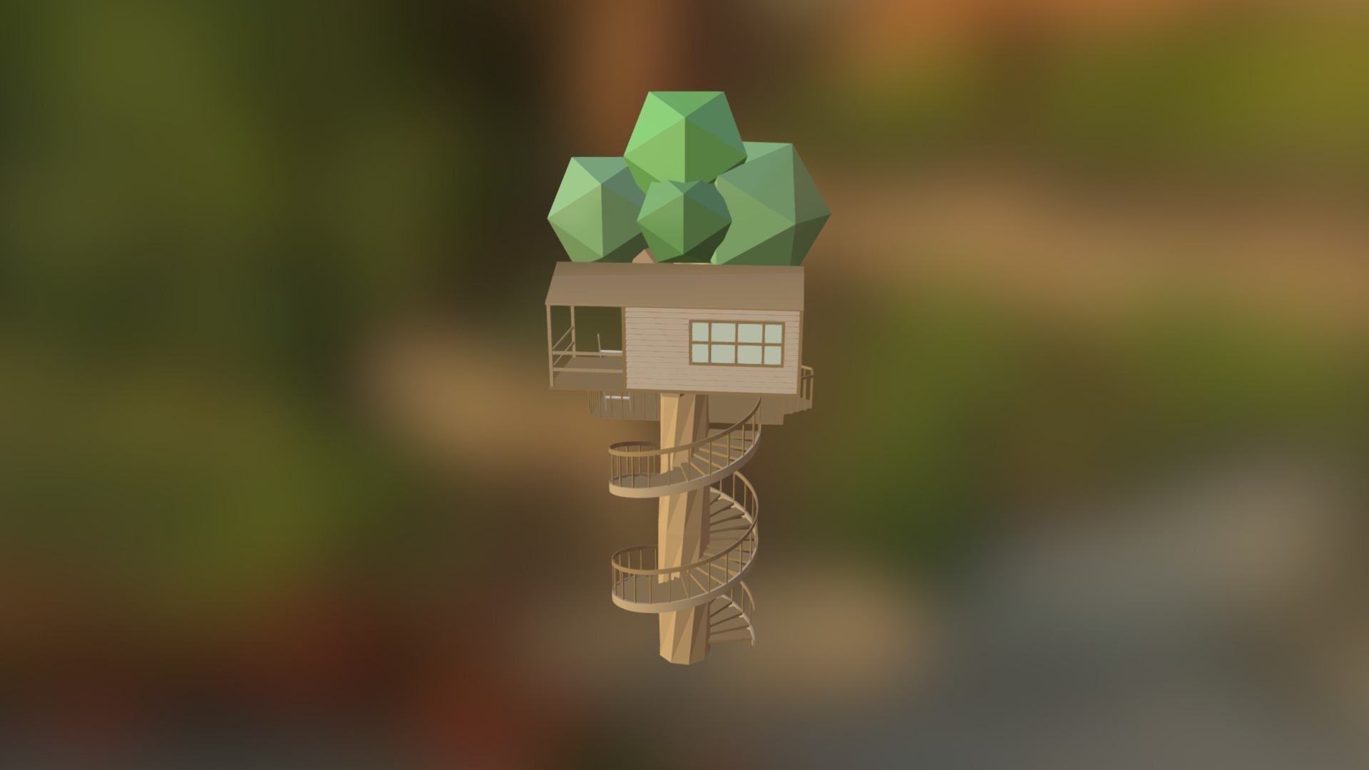 3D model Tree House [Low Poly] - This is a 3D model of the Tree House [Low Poly]. The 3D model is about a house made of green and white paper.
