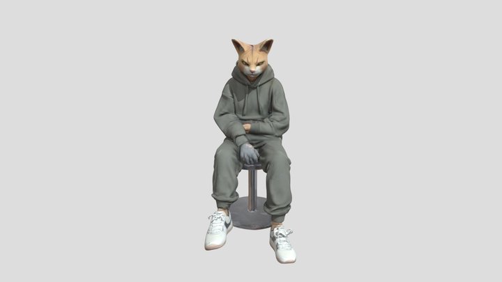 A figure seated on the ground in a relaxed pose 3D Model
