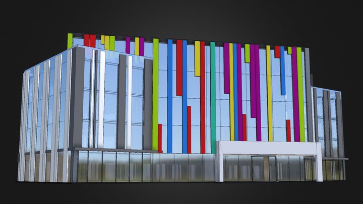 Office Building With Colored Panels 3D Model