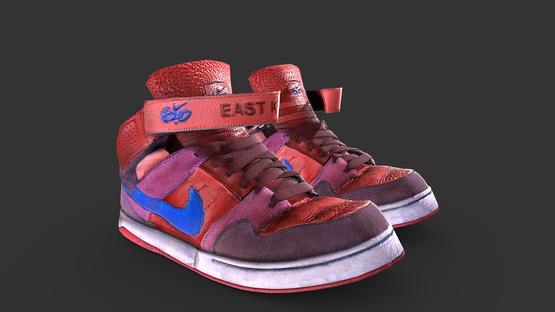 3D model Nike East K 75 Low Poly - This is a 3D model of the Nike East K 75 Low Poly. The 3D model is about a cake with a red and blue frosting and a red and white hat.