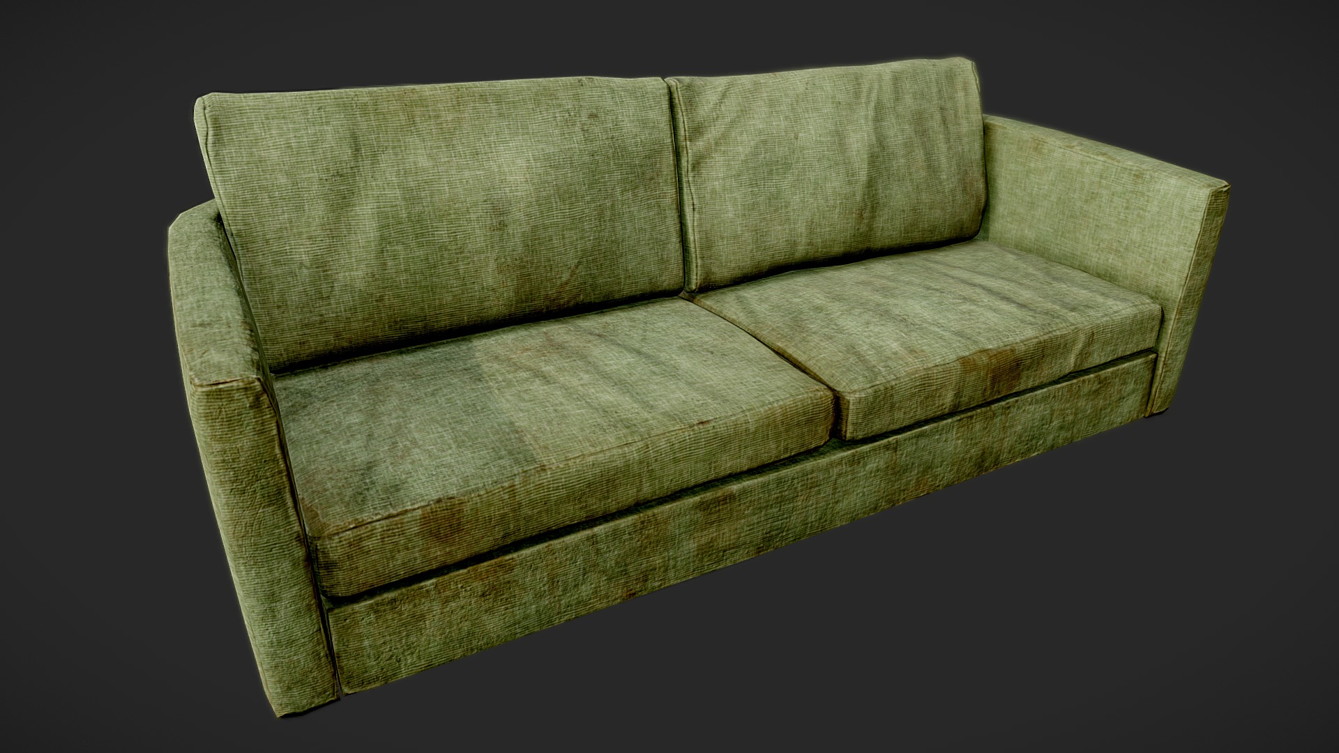 3D model Old Dirty Couch 02 Green – PBR - This is a 3D model of the Old Dirty Couch 02 Green - PBR. The 3D model is about a couch with a cushion.