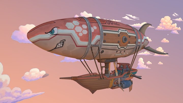 Fantasy Stylized Airship – Hand painted 3D Model 3D Model