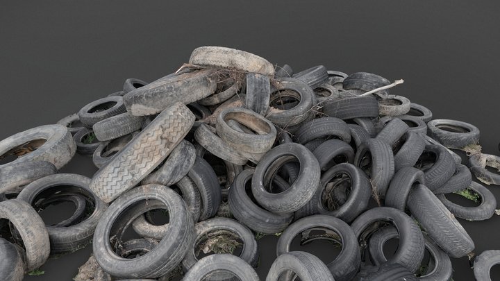 Pile of tyres in mud 3D Model