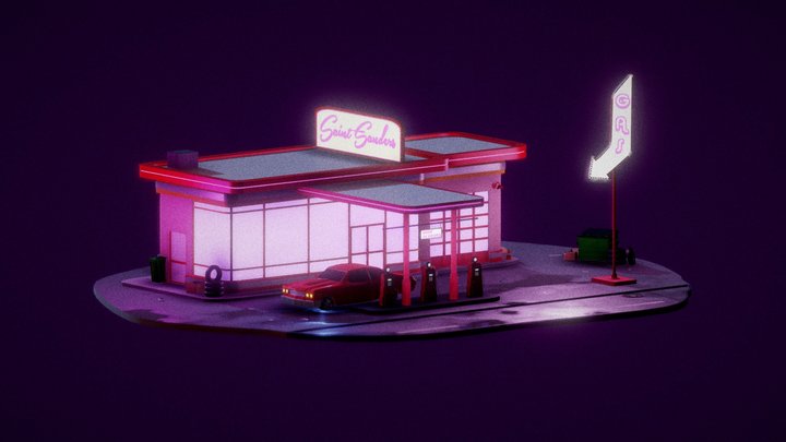 Retro Gas Station 3D Model