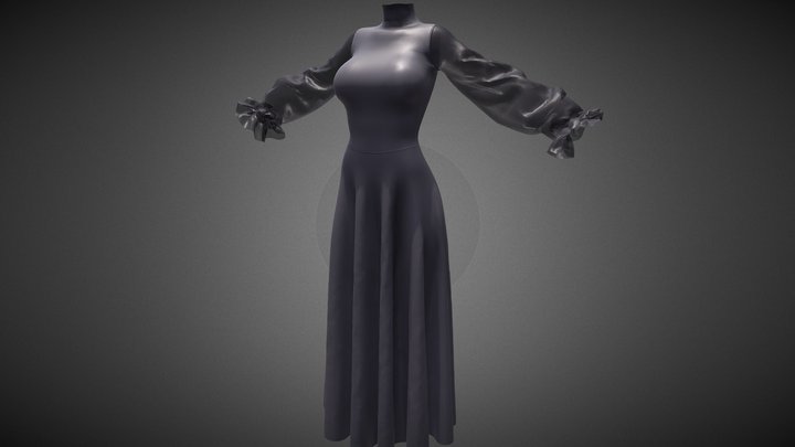 chiffon sleeve maxi dress 3D Model