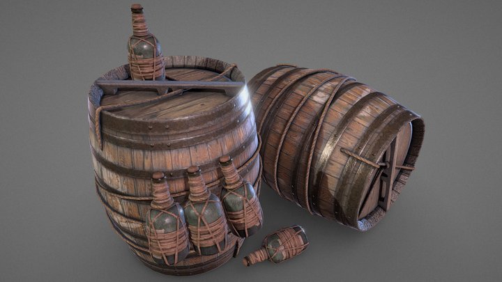 Pirate Props, Rum and Barrels 3D Model