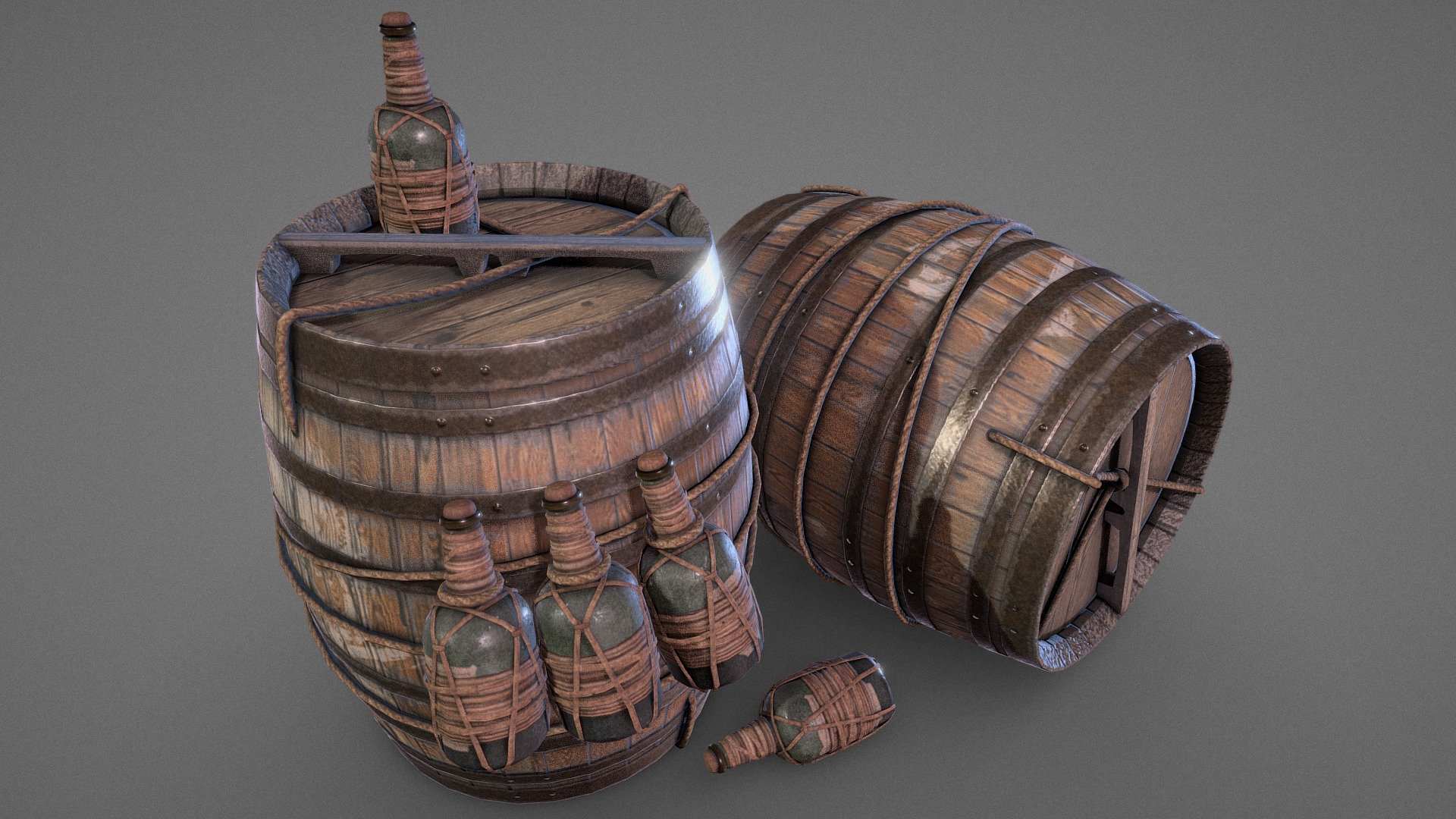 Pirate Props, Rum and Barrels Download Free 3D model by