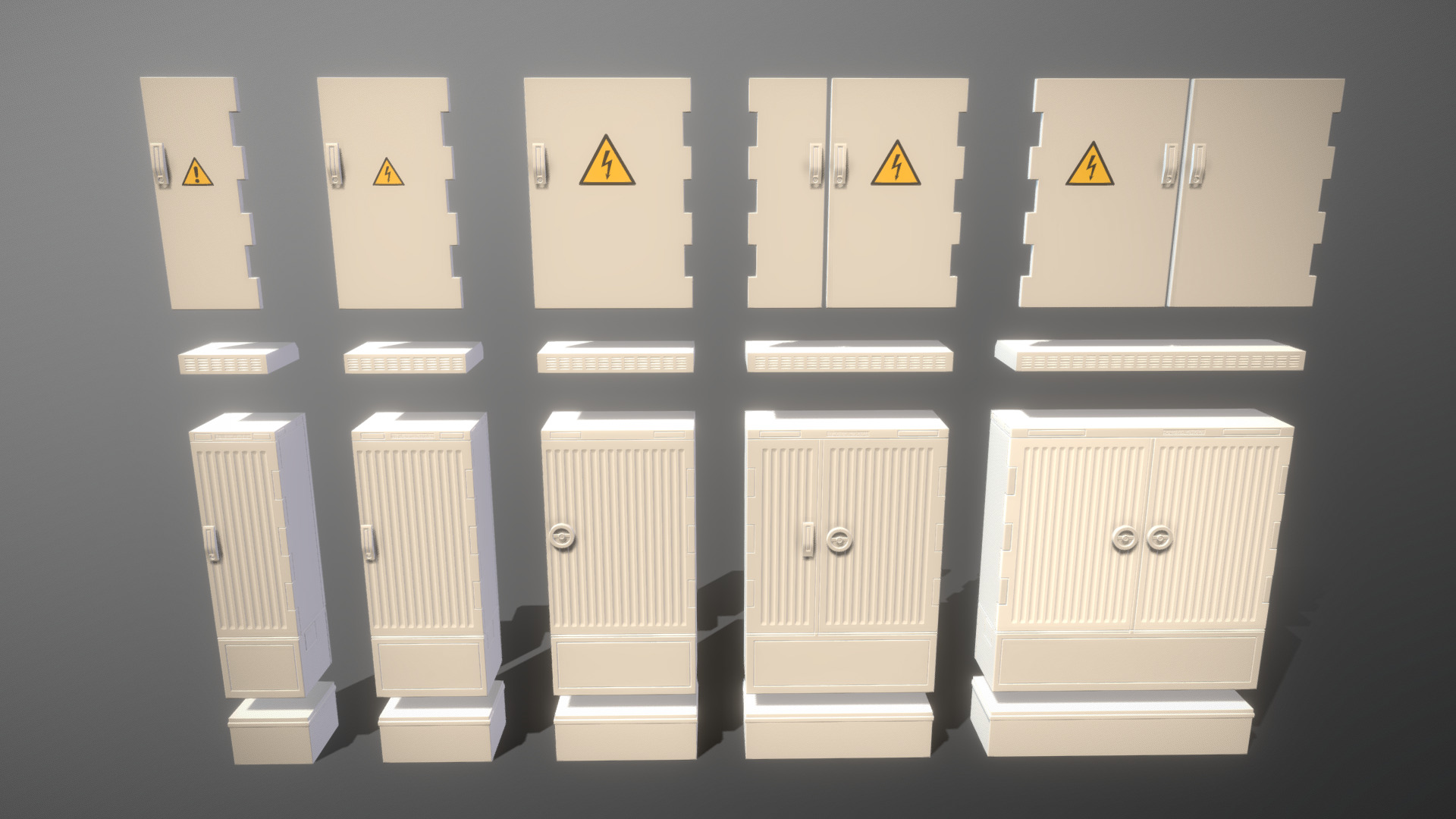 3D model Modular Cable Distribution Cabinet-Set WIP-3 - This is a 3D model of the Modular Cable Distribution Cabinet-Set WIP-3. The 3D model is about a row of white drawers.