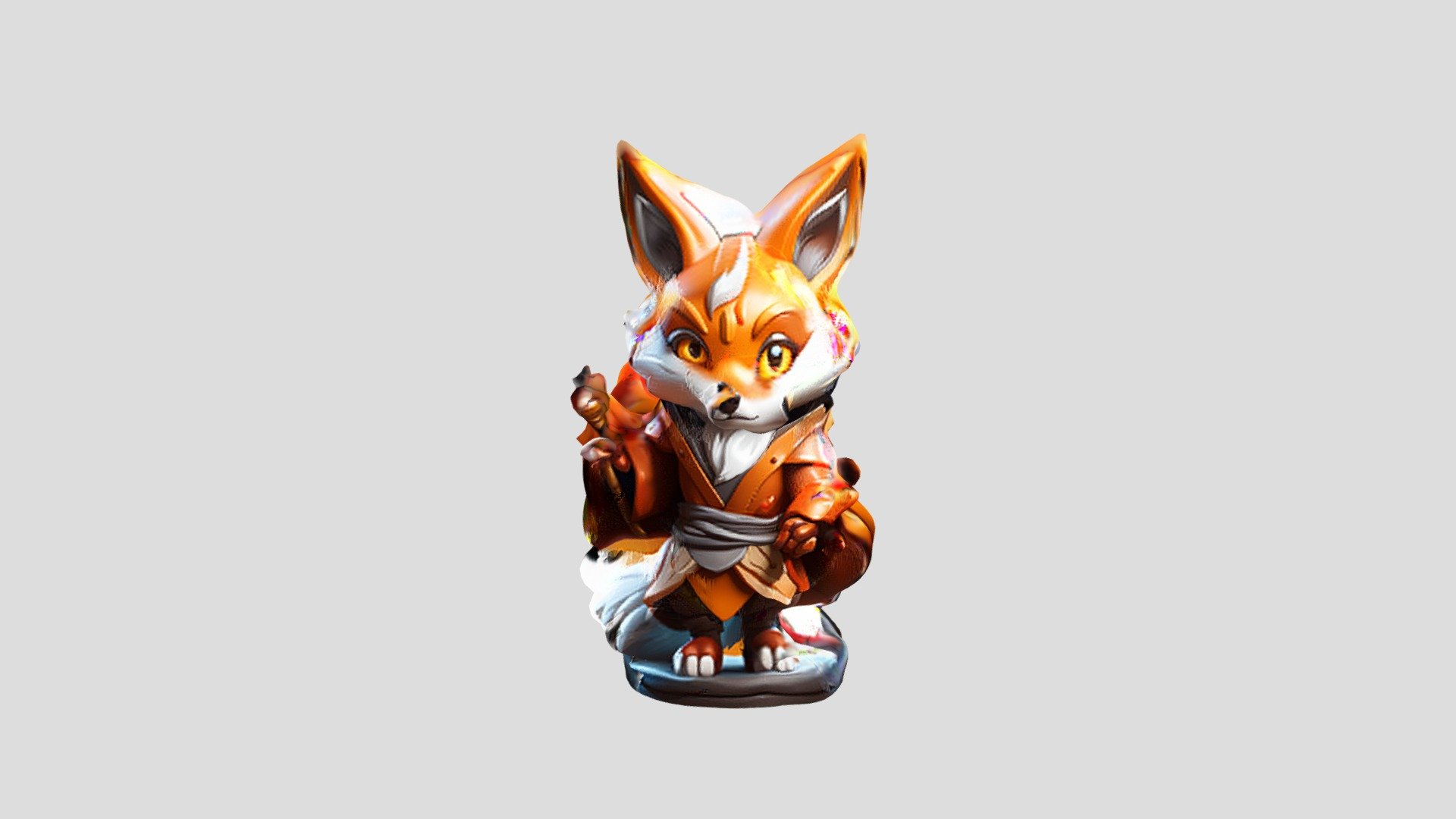 A cute little fox figurine with a black backgro Download Free 3D