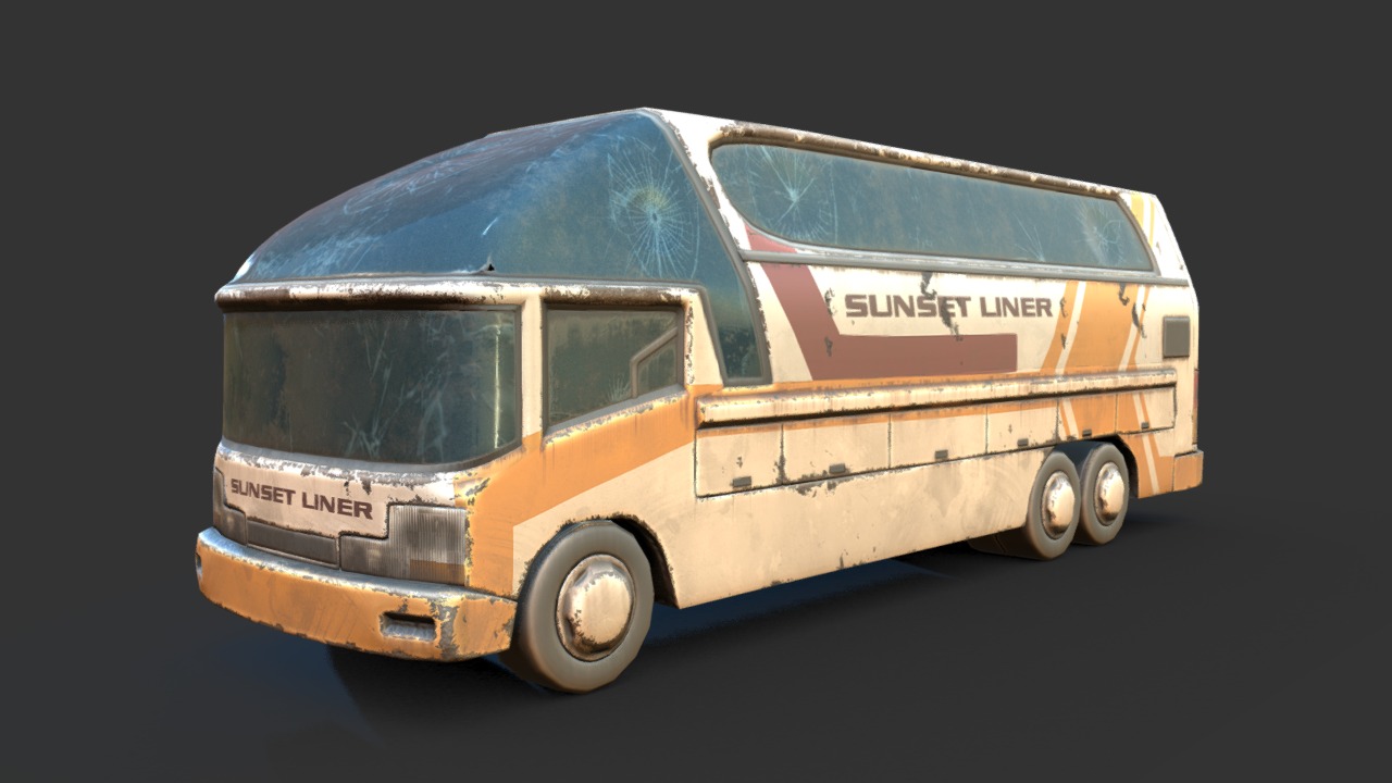 3D model Ruined Coach Bus - This is a 3D model of the Ruined Coach Bus. The 3D model is about a toy bus on a white background.