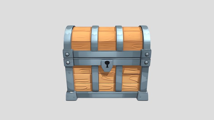 Cartoon treasure chest with metal bands 3D Model