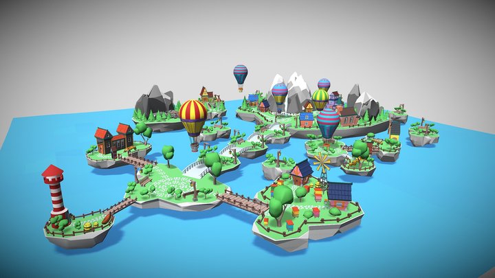 Cartoon sea village 3D Model
