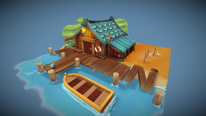 Hand Pained Boat House 3D Model