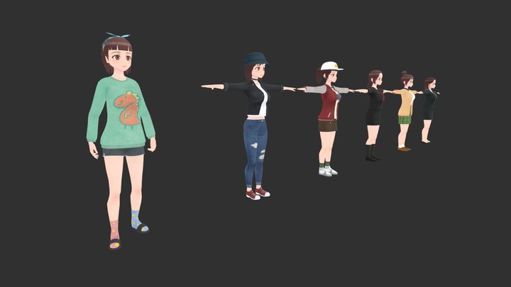 Clothes Switchable Anime Girl 3D Model