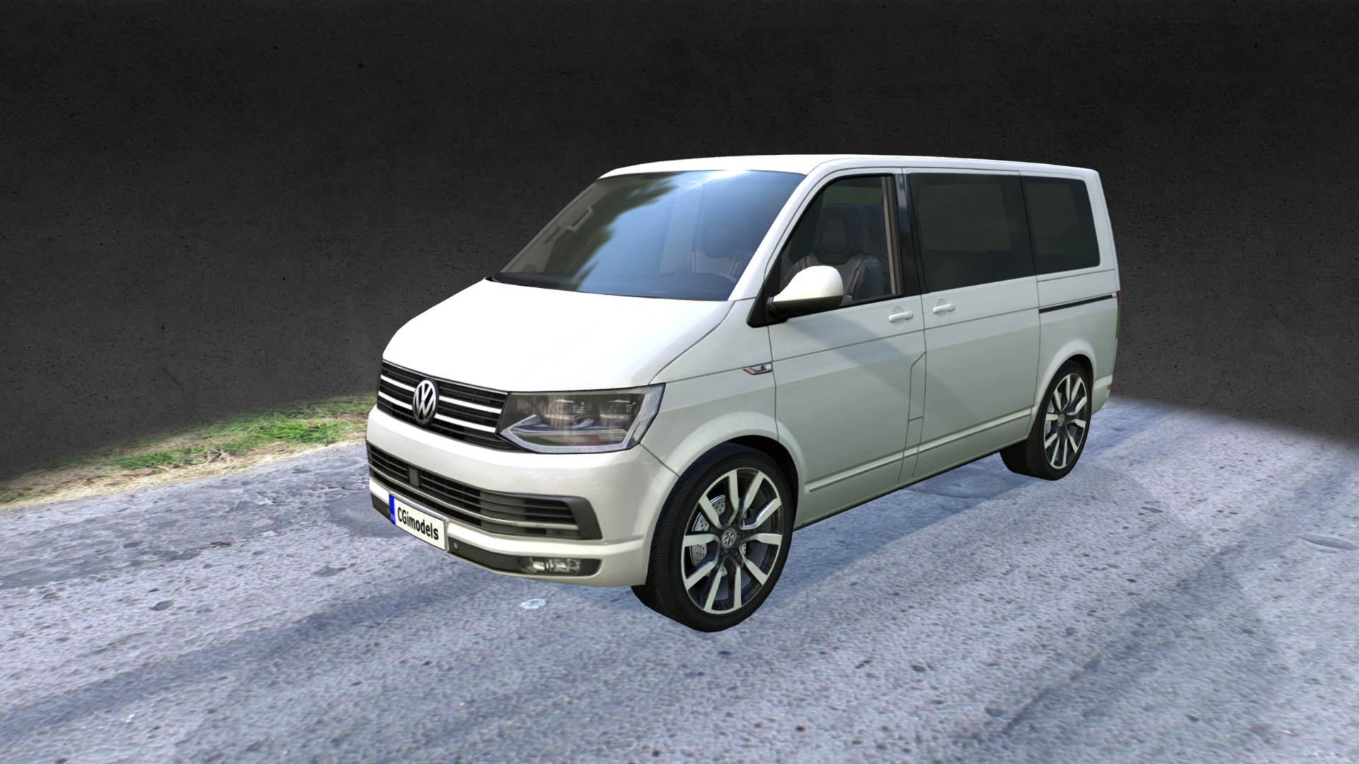 3D model Volkswagen T6 Multivan - This is a 3D model of the Volkswagen T6 Multivan. The 3D model is about a white car parked on a road.