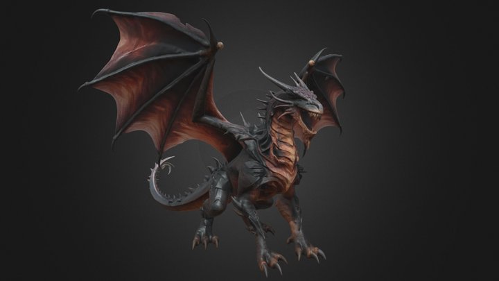 Dark Evil Dragon with Ripped Leather Wings – Free 3D Model STL