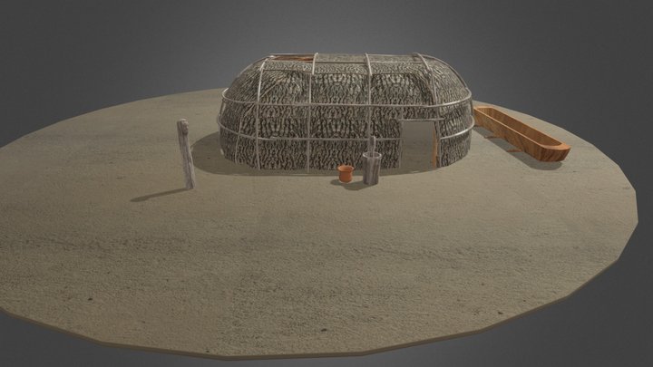 Algonquin Wigwam and Dugout Canoe 3D Model