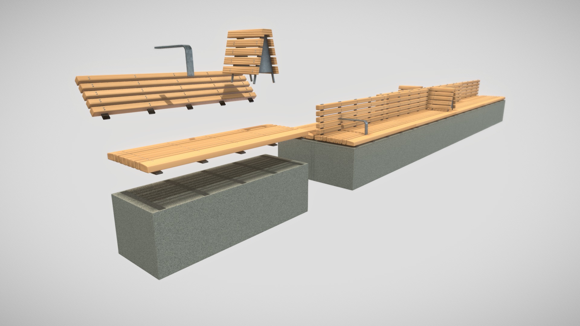 3D model Modular Park Bench (Low-Poly Version 1) - This is a 3D model of the Modular Park Bench (Low-Poly Version 1). The 3D model is about a wood table with a lamp.