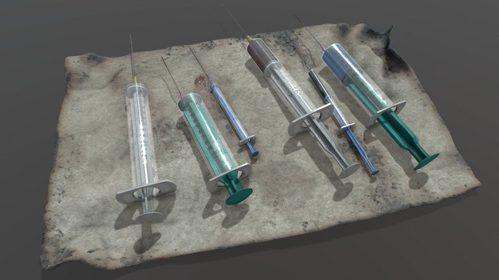 Hospital Syringes - Low Poly - MedKit 3D Model