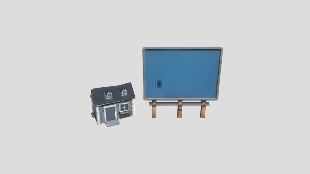 Miniature house and signboard