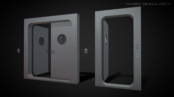 Laboratory Door | Double Single Metal Glass PBR 3D Model