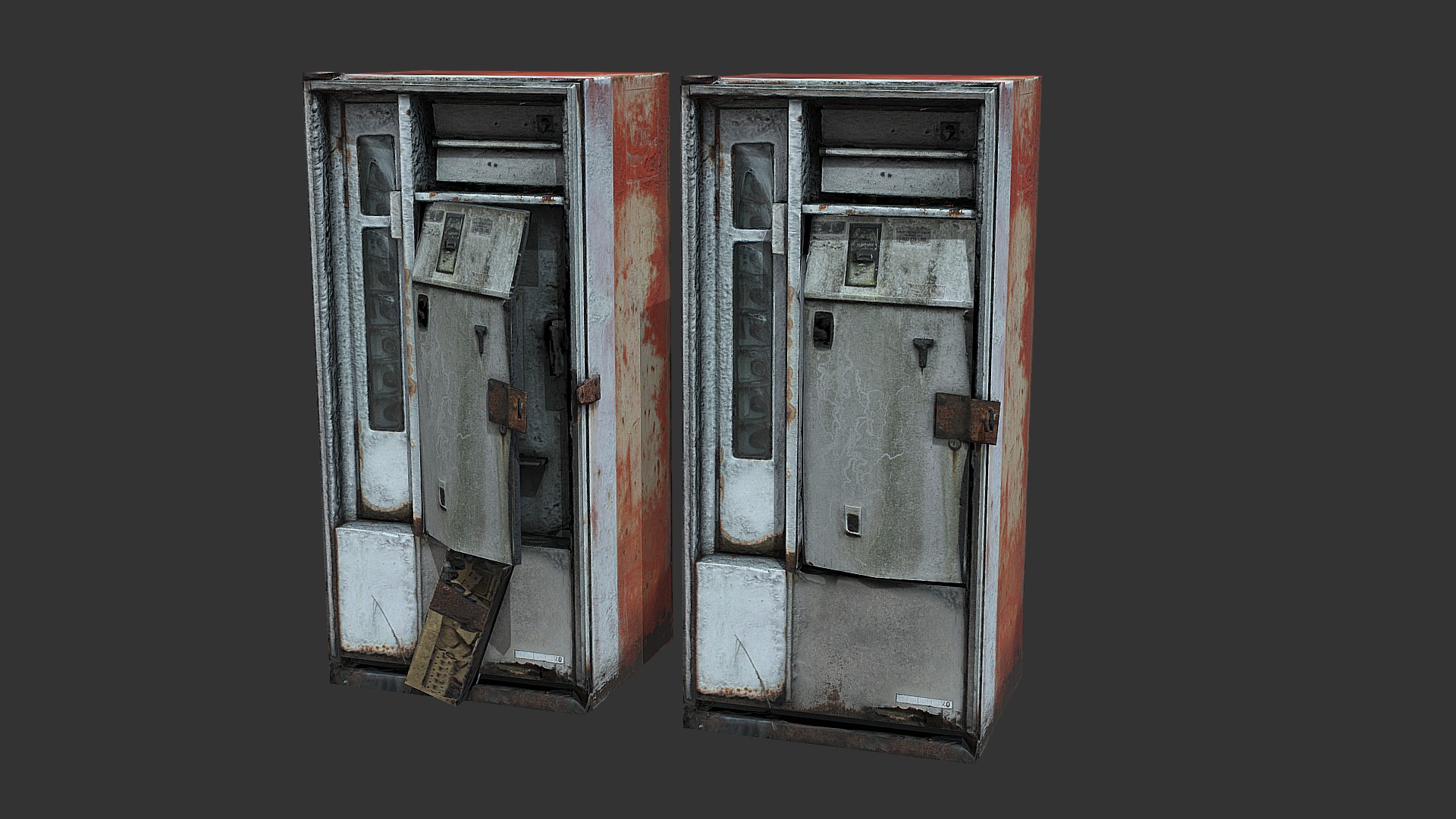 3D model Derelict Vending Machine (Gameready from Scan) - This is a 3D model of the Derelict Vending Machine (Gameready from Scan). The 3D model is about a couple of doors.