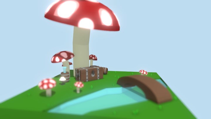 A mushroom island filled with treasures. 3D Model