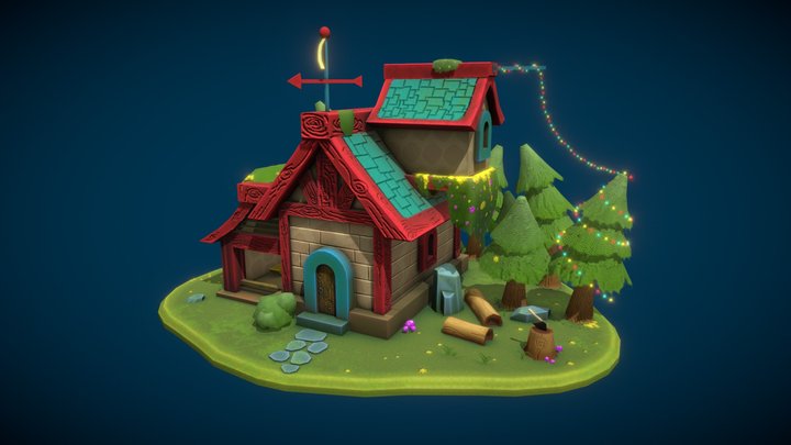 Stylized Christmas House 3D Model