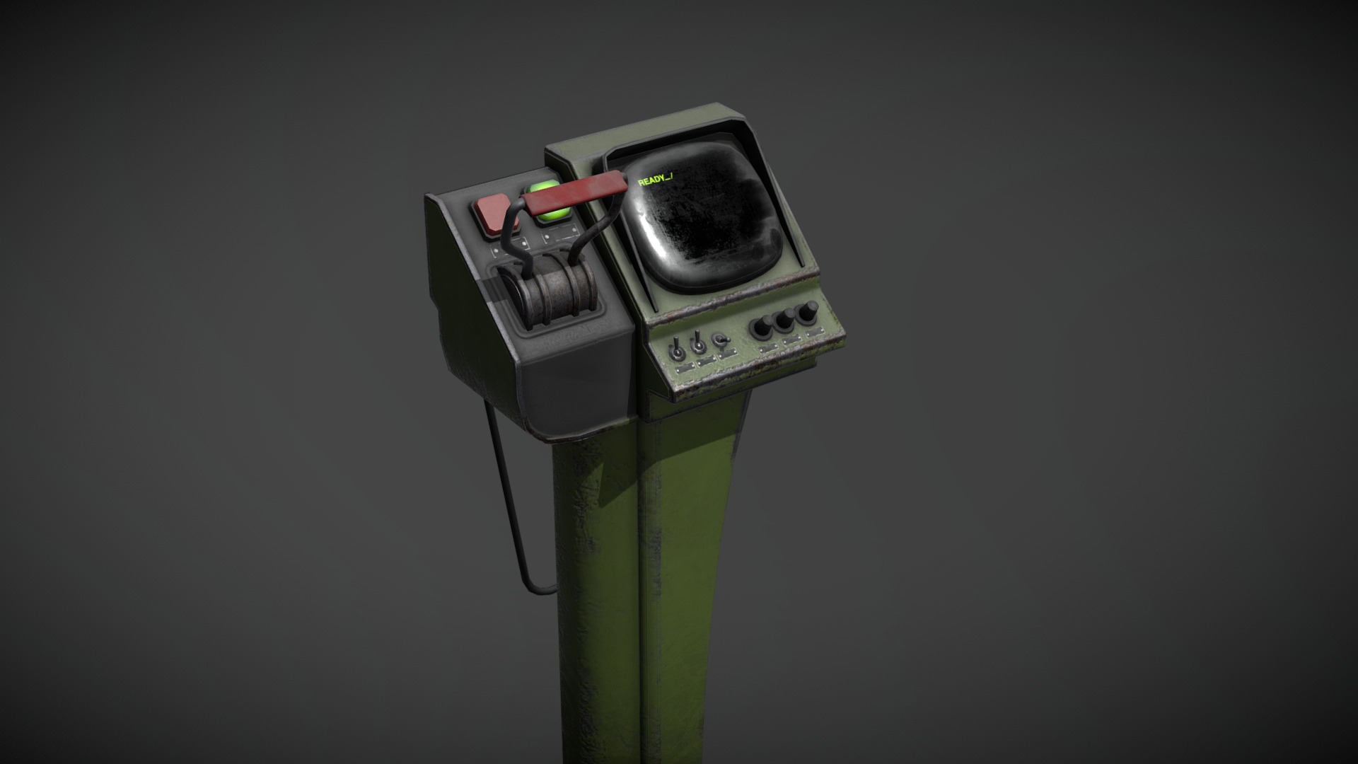 3D model Old terminal switch - This is a 3D model of the Old terminal switch. The 3D model is about a green and black electronic device.