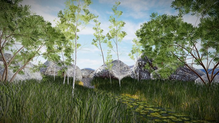 River Tree Scene 3D Model