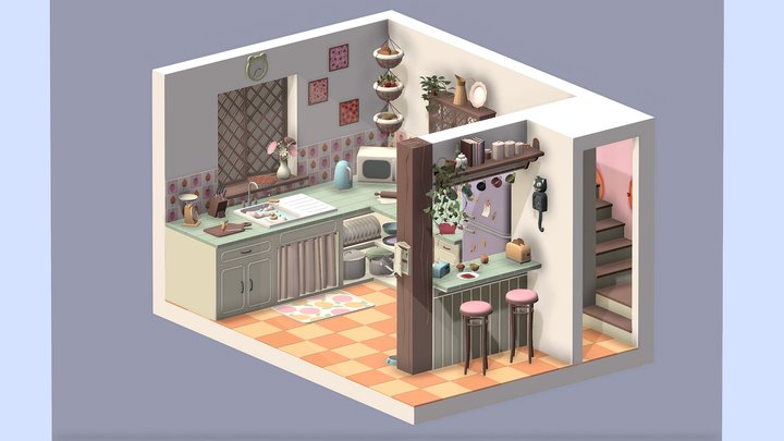 Kitchen with bar 3D Model