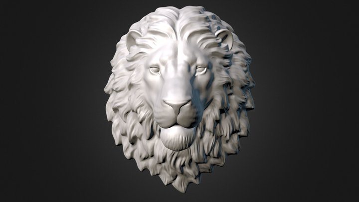 Calm Lion Head Sculpture 3D Model