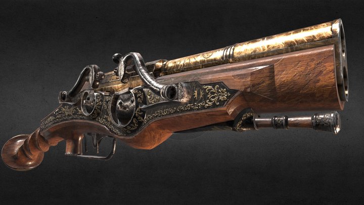 Double Barreld Wheellock Pistol 3D Model