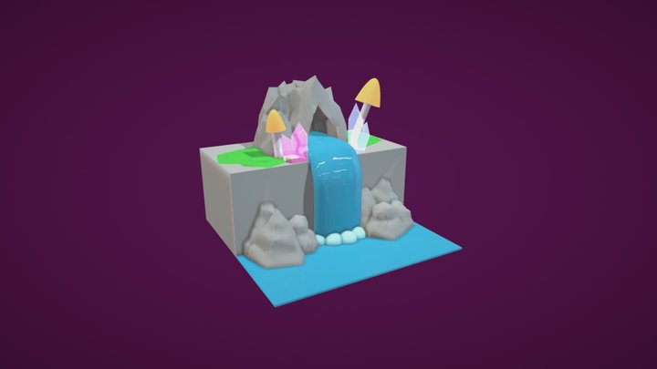 Waterfall with gems and mushrooms – Kostenloses 3D-Modell STL