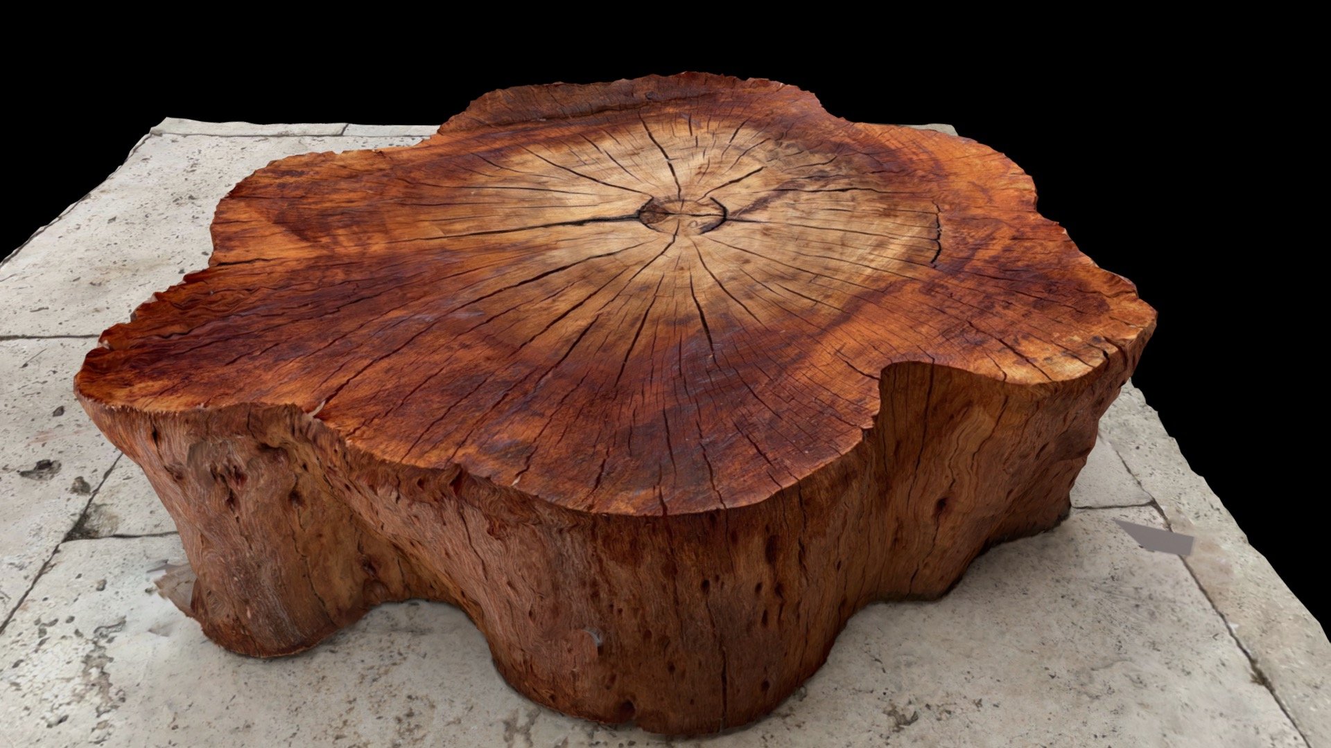 Wooden Stump on Travertine Pavers