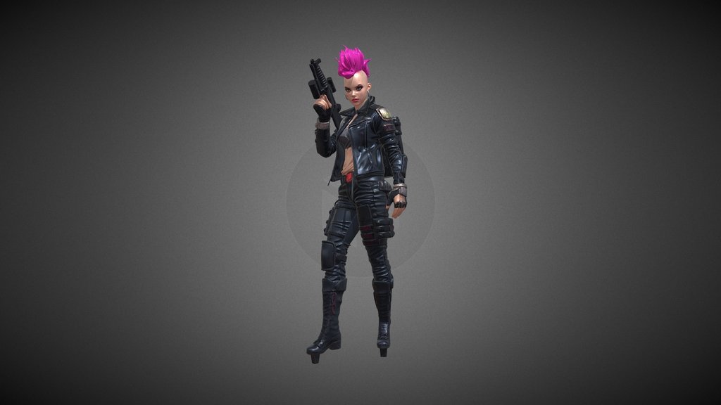 cyberpunk biker gang fighter, female,