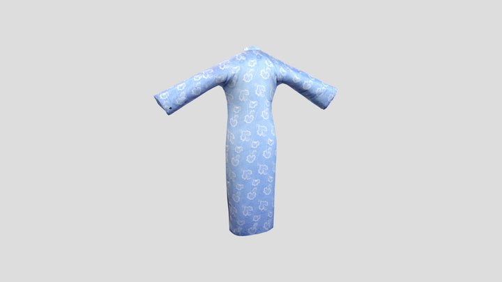 群青地提花绸倒大袖夹旗袍 3D Model