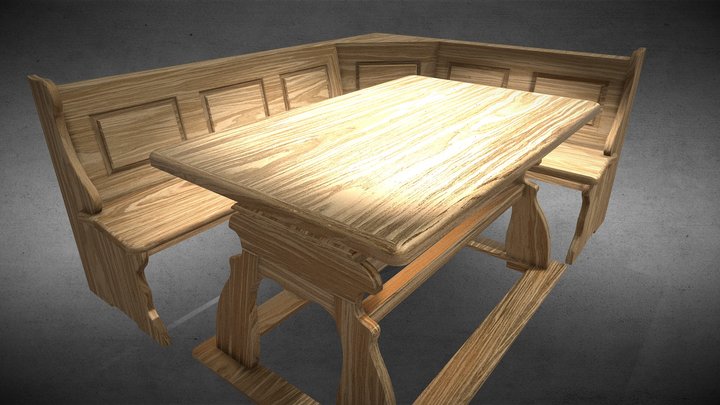 Alpine style wooden bench and table 3D Model